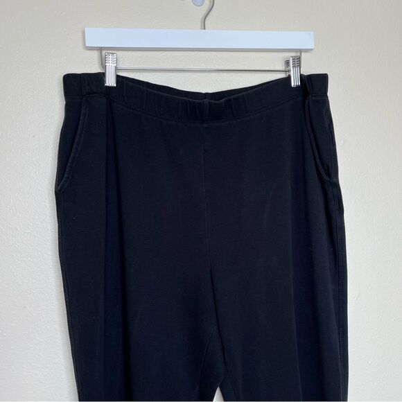 Lands End Black Cotton Knit Pants Pockets Stretch Women XL Elastic Waist Pull On - Picture 3 of 13